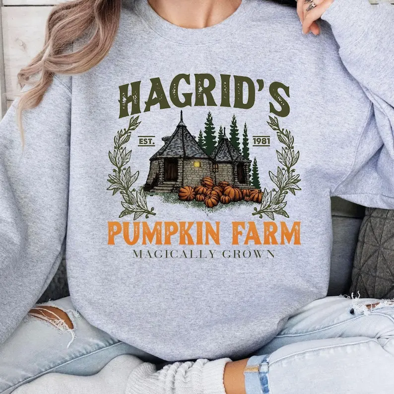 Hagrids Pumpkin Farm Halloween Sweatshirt T-Shirt Hoodie, HP Fan Gift for Potterhead, Pumpkin Patch Shirt, Halloween Weasley Sweater, Pumpkin Farm Sweater, Pumpkin Fall Thanksgiving, Potterhead Gift, Full Color, Printed In The USA