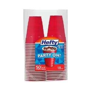 Party On Disposable Plastic Cups, Red, 18 Ounce, 50 Count