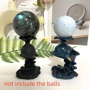 IG Crystal 2 Counts Dolphin Stand Black Blue Healing Stone Home Decoration For Crystal Ball