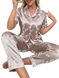 Elegant Women's Short Sleeve Floral Print Pajama Set, Pyjamas, Pjs, Fitted Casual Two-Piece Loungewear Nightwear for All Seasons