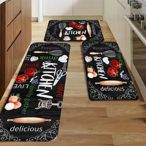 Kitchen Mat Set, 3 Counts/set Non-slip Kitchen Rug, Kitchen Runner Rug, Rectangle Home Decor Floor Mat, Decorative Carpet for Home Kitchen Living Room Bedroom