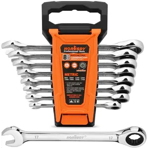HORUSDY 8-Piece Metric Ratcheting Wrench Set | Ratchet Combination Wrench Set with Organizer | 72-Teeth | 8mm - 17mm | Chrome Vanadium Steel home improvement universal hand tool holder combination wrench portable organizer repair tool