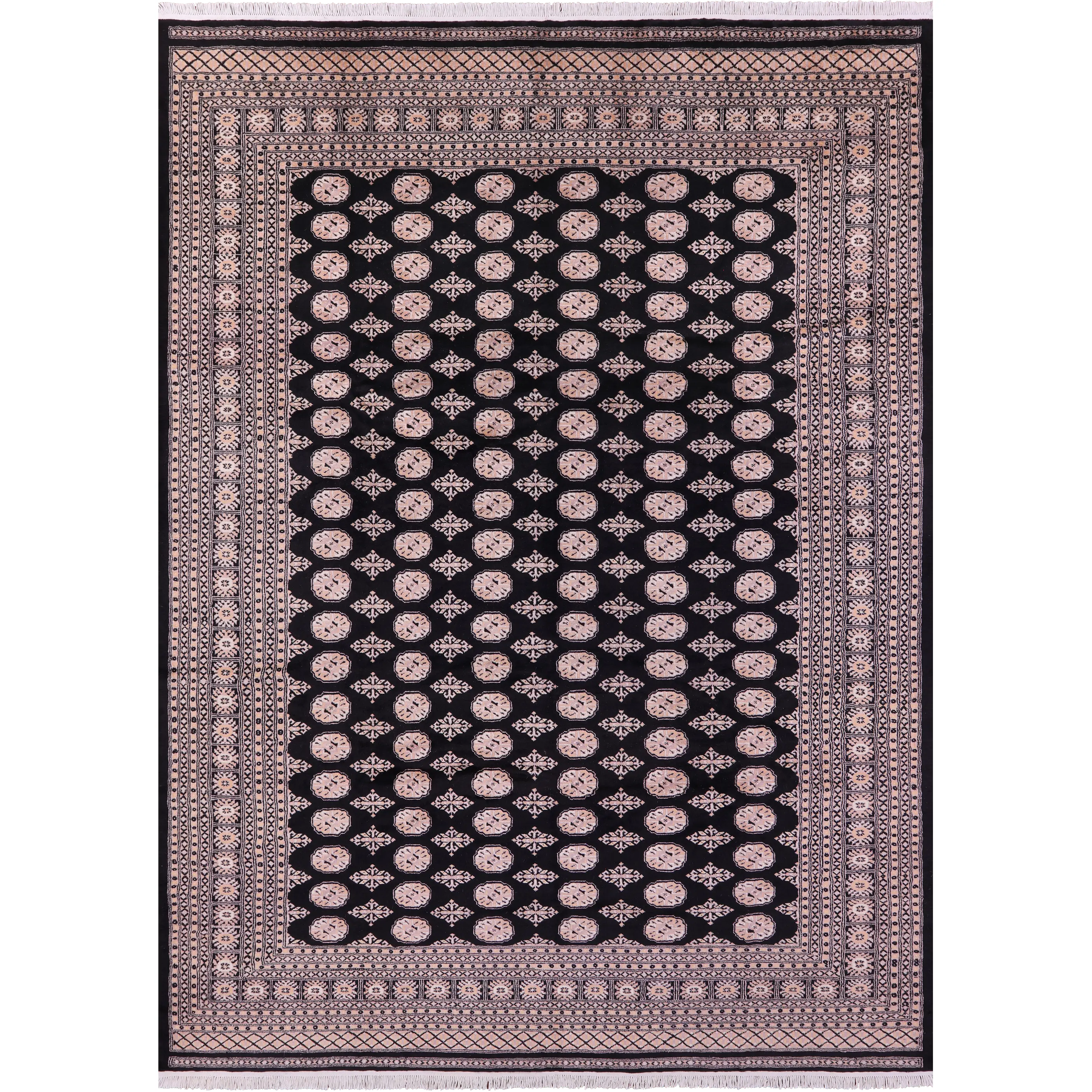 Black Bokhara Hand-Knotted Wool Rug - 9' 2" X 12' 0"