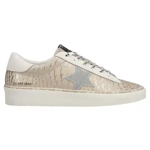 Vintage Havana Womens Maya Glitter Metallic Lace Up Sneakers Shoes Casual - Beige
