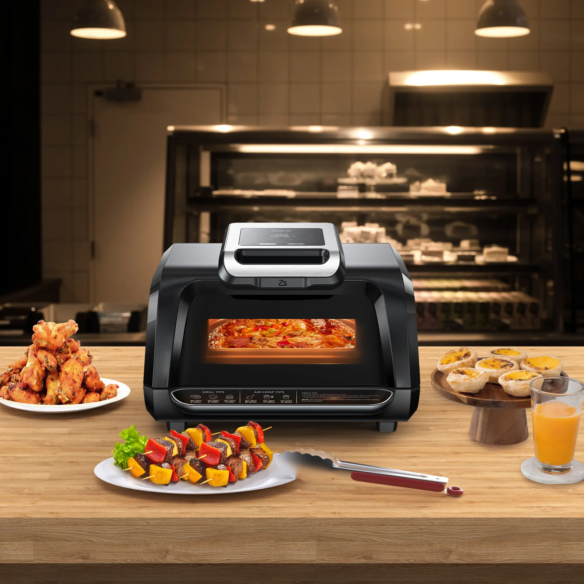 Smokeless Indoor Electric Grill & Air Fryer Combo, 4QT Removable Non-Stick Plates, Ideal for BBQ, Roasting, Toaster Oven