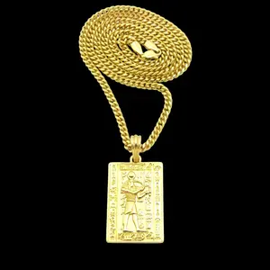 MaxBling81 Unisex Gold-Plated Egyptian Thoth God Amulet Pendant with 4mm Brass Cuban Chain Link Necklace, 18-24in Hip Hop Jewelry with Hieroglyphic Design for Daily Wear, Chain Link Necklaces