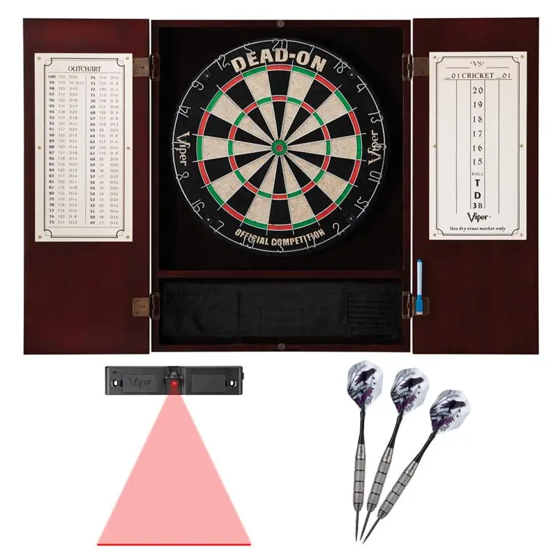 Viper Metropolitan Mahogany Steel Tip Dartboard Cabinet, Viper Dead-On Bristle Dartboard, Viper Underground Raven Steel Tip Darts 25 Grams