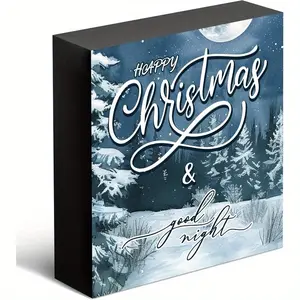 Christmas Halloween Decoration， ‘Happy Christmas & Good Night’, Christmas Themed Wooden Box Sign, Warm & Sweet Christmas Gifts for Family, Christmas Decor for Desk, Bedside Table, Shelves, Windowsill, etc 4x16 inch