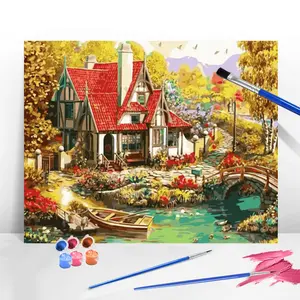 Scenery House Tree Pattern Paint by Numbers Kit, 1 Set DIY Painting Supplies without Frame, Modern Wall Art Painting for Home Decor