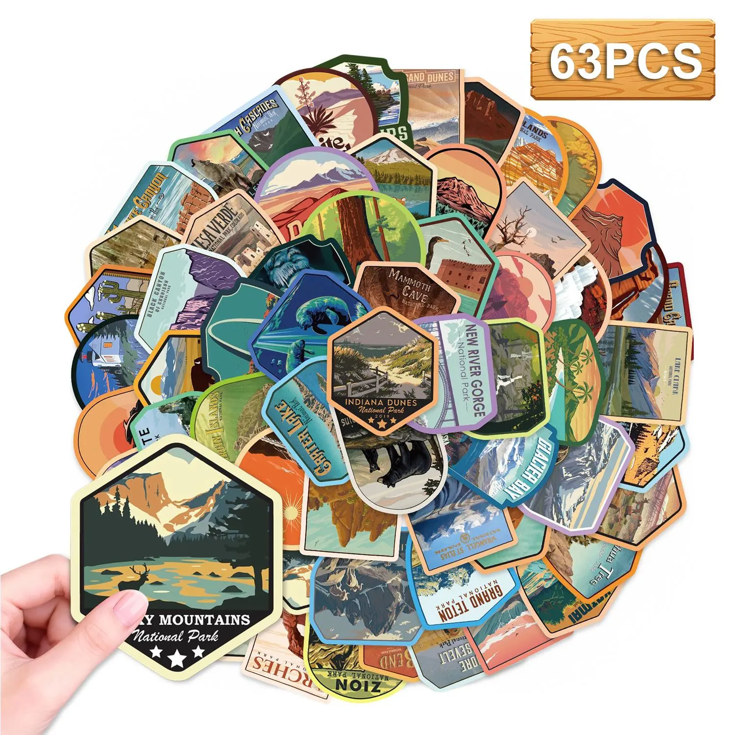 63 United States National Parks Glossy Vinyl Sticker Kit - Laminated, High-Adhesive Stickers, Suitable for Cars/RVs, Mobile Phone & Electronics Decals, Indoor & Outdoor Safe, Mother's Day Gift summerwins