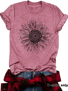 Spring Summer Chrysanthemum Printed T-Shirt, Stylish Casual Short Sleeve Tee, Breathable Comfortable Top for Everyday Wear