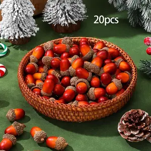 20 Realistic Acorn Decorations with Natural Acorn Caps, Lifelike Fake Acorns for Wedding, Home Decor, Christmas, Fall Table Settings