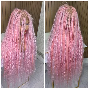 Pink Boho Braided Wig Fullace with Long Curly Hair for Stylish Looks