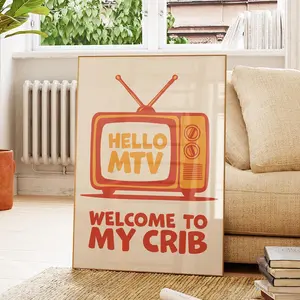 Unframed, Room Decor, Retro Apartment Decor, Nostalgic 90s Wall Art Welcome to My Crib Poster 5 size, 8x12 to 27x40 inch