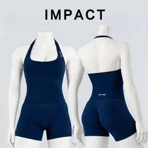 Impact Women Seamless Halter Tank Top, Backless Waist Shaping High Stretch Slim Fit Workout Vest| Yoga Gym Daily Wear
