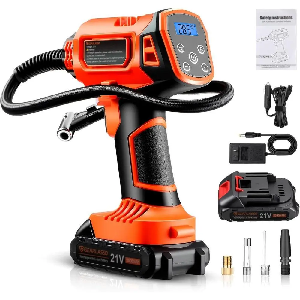 Tire Inflator Portable Air Compressor, 21V Cordless Car Tire Pump, Rechargeable Battery Powered Handheld 160PSI Tire Inflator with Digital Pressure Gauge for Car, Motorcycle, E-Bike