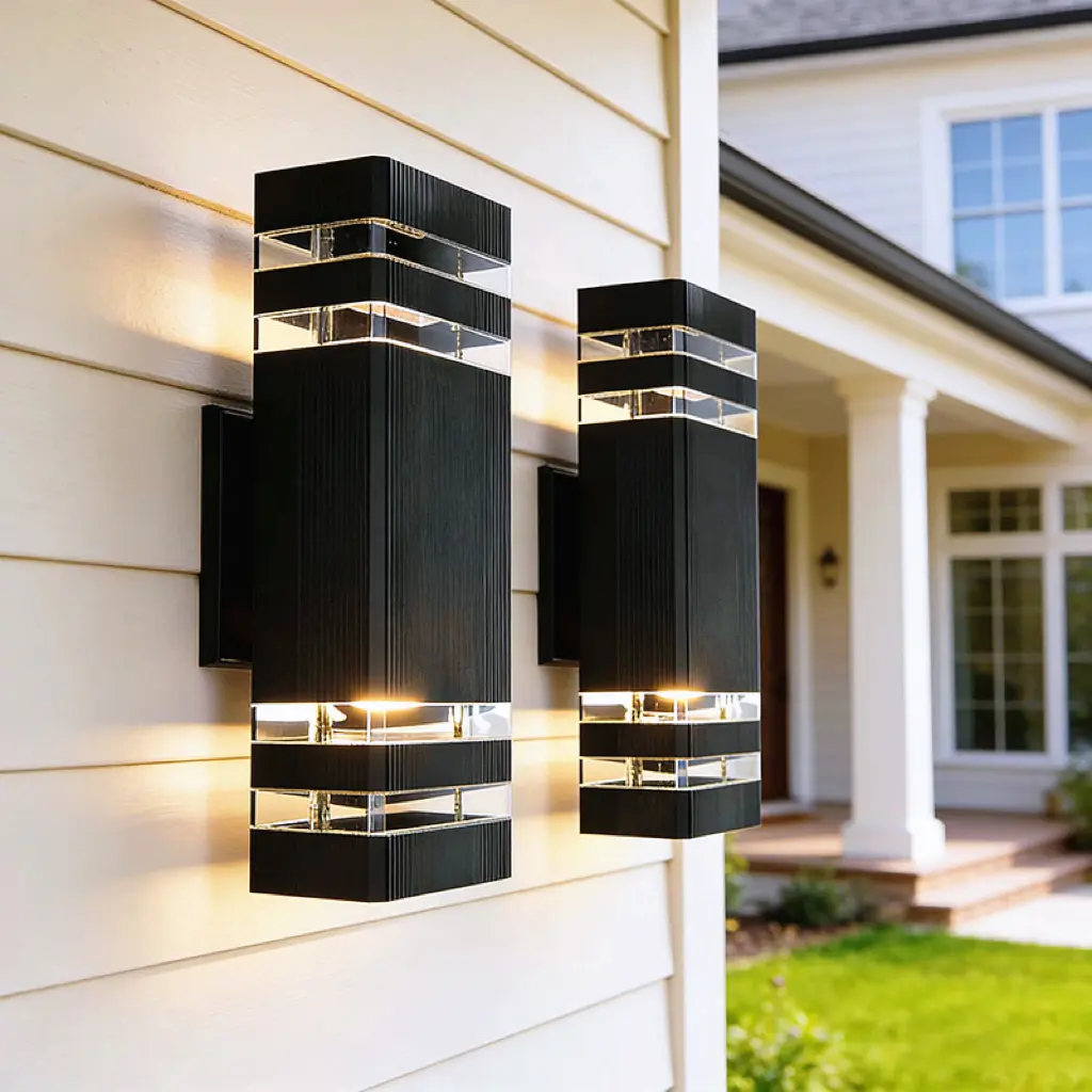 2PCS Matte Black Non-Solar LED Outdoor Wall Lights, Minimalist Square Up-and-Down Lighting, IP Water Resistant Dustproof, Durable Easy Installation for Porch Garage Security, Bulbs Not Included, In Stock Fast Shipping Complete After-Sales Support