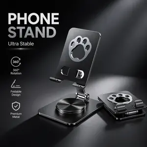 360° Rotating Phone Stand, All-Metal Adjustable Desk Holder with 720° Angle, Anti-Slip Stable Stand for iPhone & Android, Perfect for TikTok, Live Streaming & Gaming