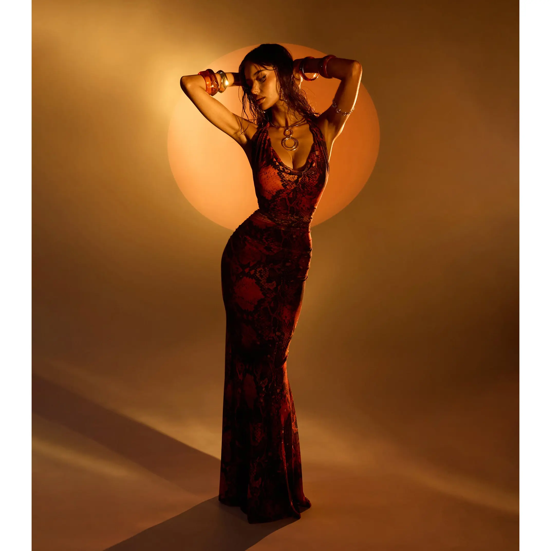 Ginger Beaded Open Back Formal Dress
