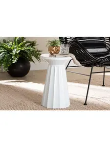 Baxton Studio Ulmer Metal Scalloped Modern Round Accent Side Table - Indoor Outdoor Furniture, White, for Indoor or Semi-Outdoor Use