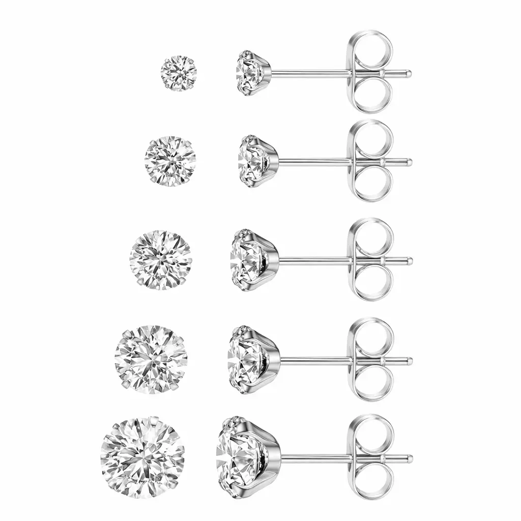 Women's 5 Pairs Extra Long Post Stud Earrings - 316L Stainless Steel, Hypoallergenic CZ 3-8mm Ear Piercing Jewelry for Sensitive Ears