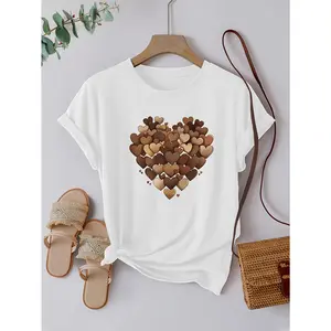Men's Casual Classic Short-Sleeve Round Neck Cotton Graphic Top - Soft, Lightweight, Breathable Fabric, Heart-Filled Print, Streetwear, COD, Summer Outfits (Unisex Menswear Option)