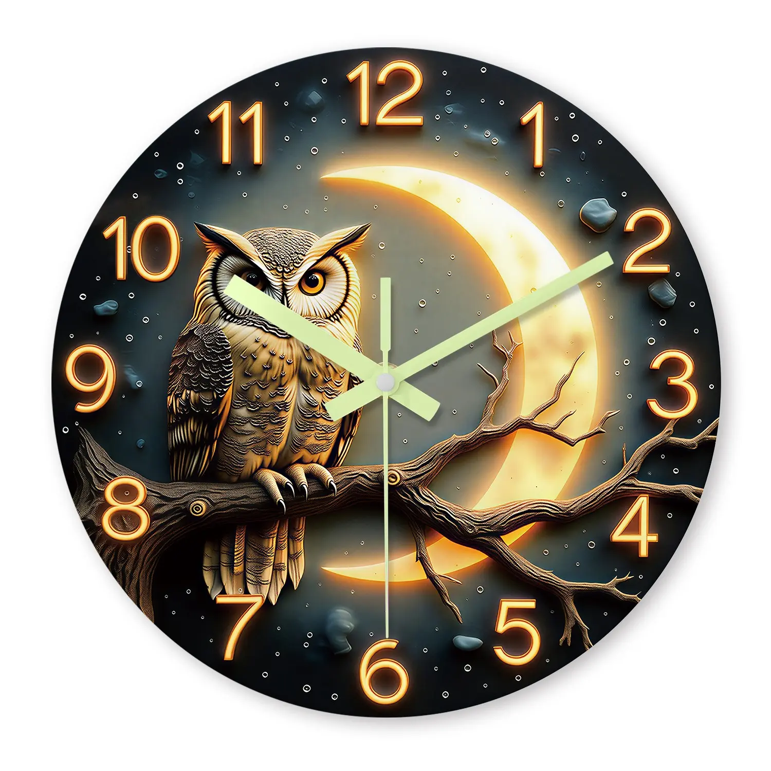 Unique Owl Glow-In-The-Dark Wall Clock, Round Moonlight Night Design, Glowing Digital Clock, Quartz Movement, Battery Powered, Creative Decorative Clock, Home Decor