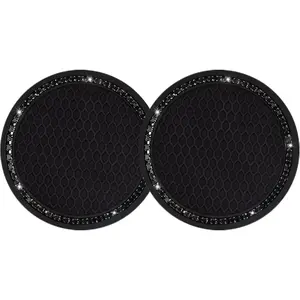 Bling  Cup Coaster, Universal Holder Insert Rhinestone Anti Slip  Accessories Suitable for  Interior,   Women, Black and Black, 2 Count (Pack of 1)