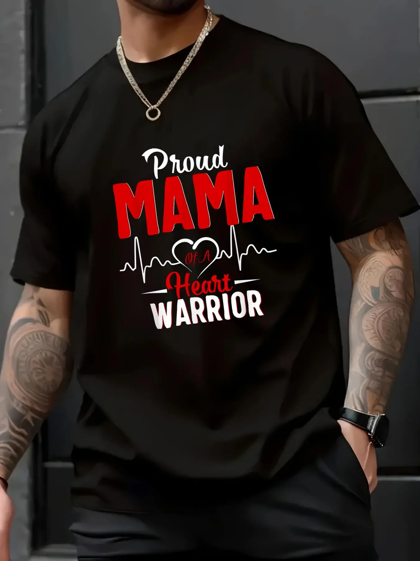 100% Cotton Unisex Proud MAMA of a Heart Warrior CHD Awareness shirt gift T-Shirt , Men's Women's Short Sleeve Tops Crewneck Tshirt