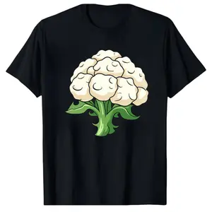 Unisex Black Cauliflower Cotton Tee – Comfortable Everyday Wear with Vegetable Print