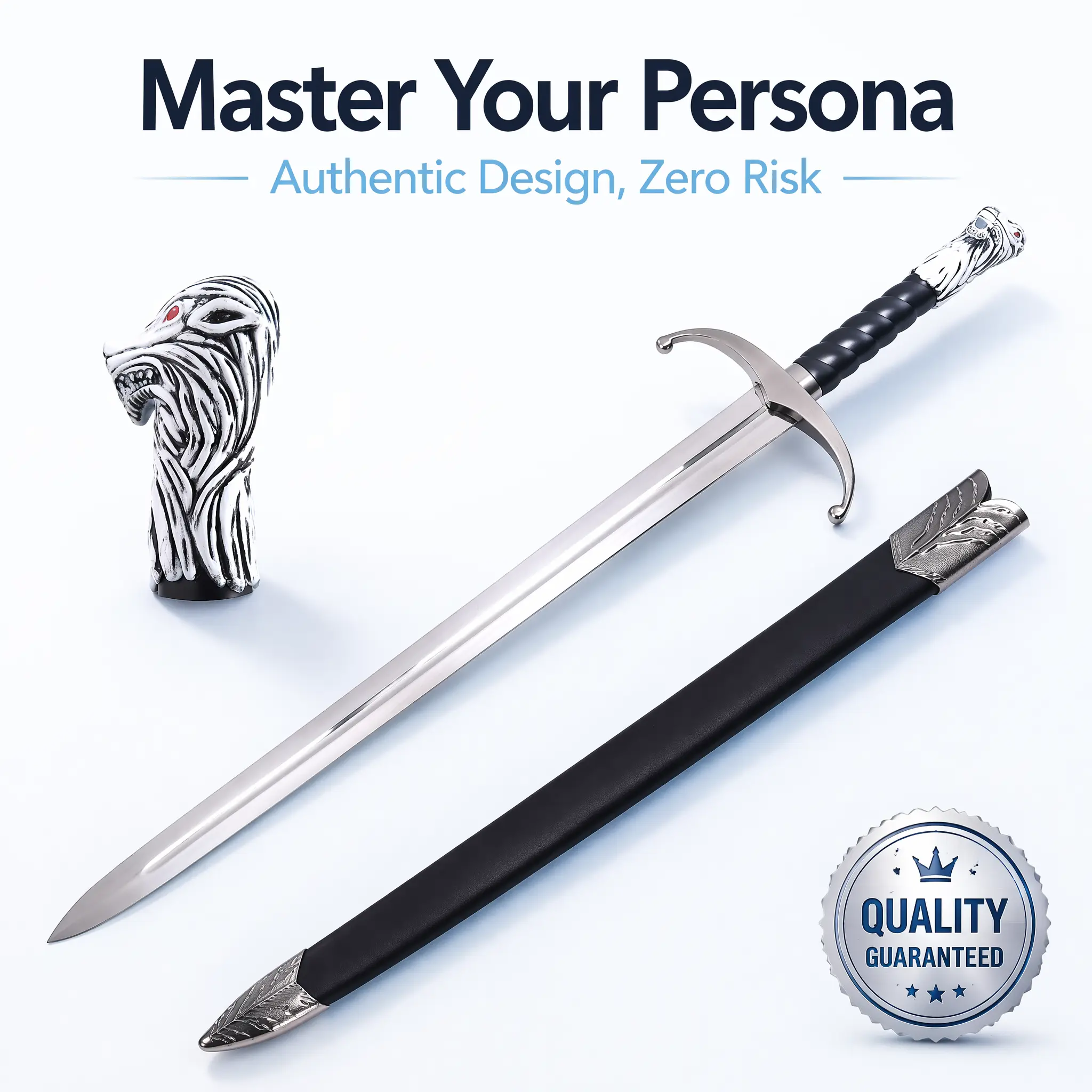 Premium 44.5" Fallen Calamity Longsword Replica - Durable Resin Decorative Sword with Curved Crossguard, Safe Blunt Fan Collectible
