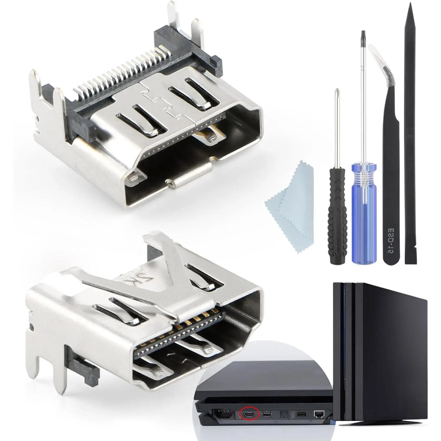 2 count for PS4 Slim /PS4 Pro HDMI Port Replacement for   4 Slim PS4 Pro Socket Jack Interface Connector Console Accessories Parts with Repair Kit