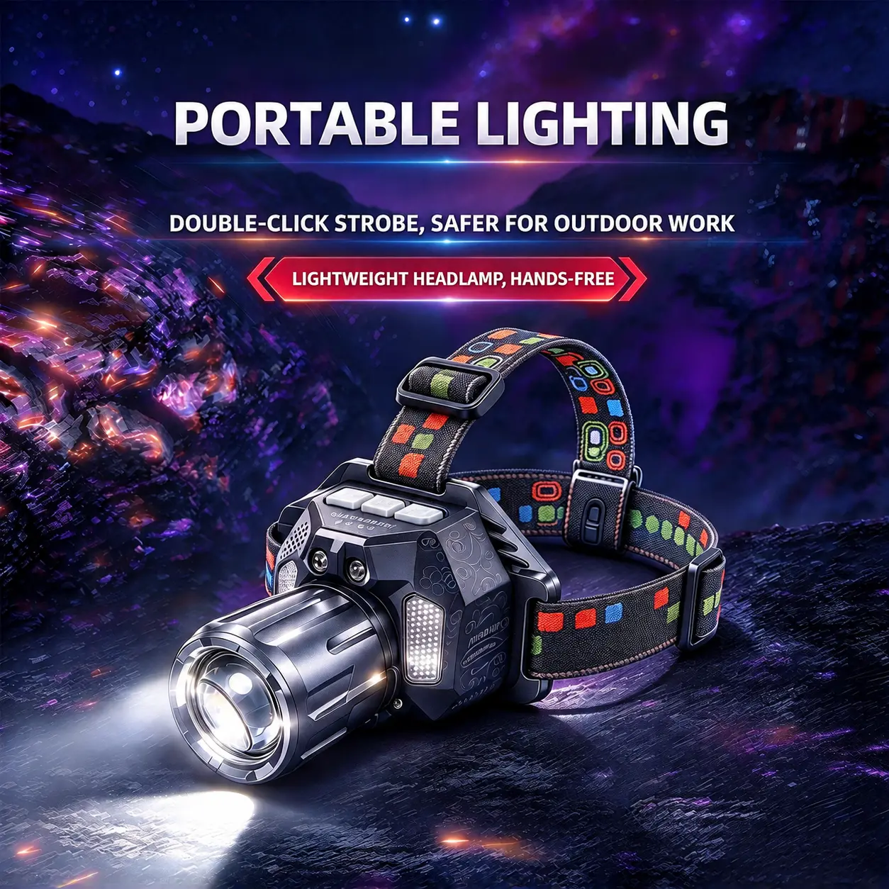 Upgraded 5-Color LED Headlamp, Multiple Switchable Light Modes, Zoomable, 5-in-1 White/Yellow/Blue/Red/UV Light, USB Rechargeable Waterproof Outdoor Headlight for Camping, Hiking, Fishing & Scorpion Hunting