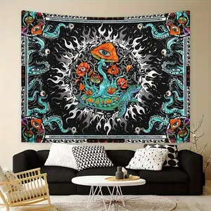 1pc Bohemian Burning Sun Mushroom Octopus Tapestry, Fantasy Eye Peach Skin Velvet Tapestry, Living Room Wall Hanging Bedroom Office, Home Decoration Room Decoration Party Decoration