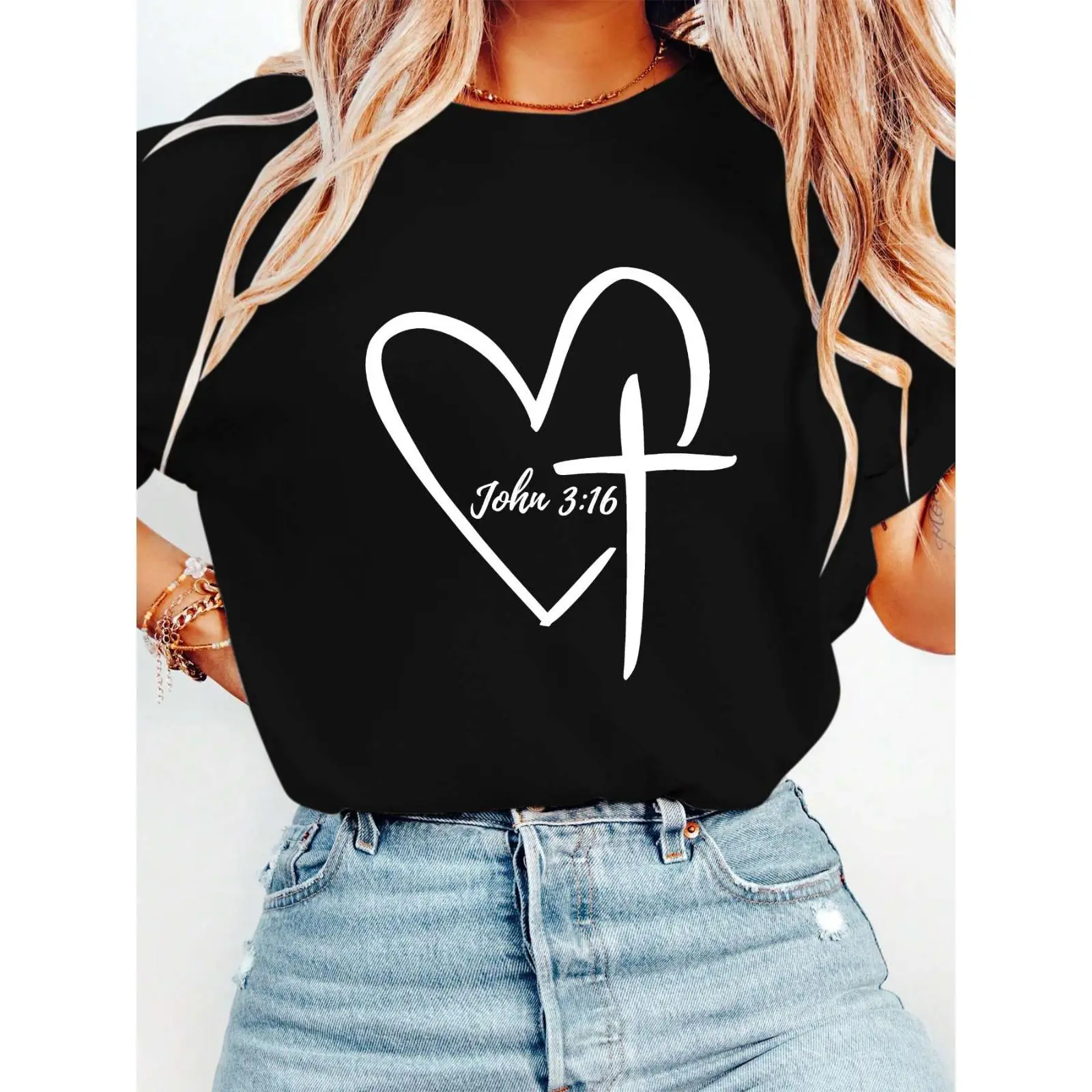 John 3:16 Heart Cross Minimalist Christian Faith T-Shirt