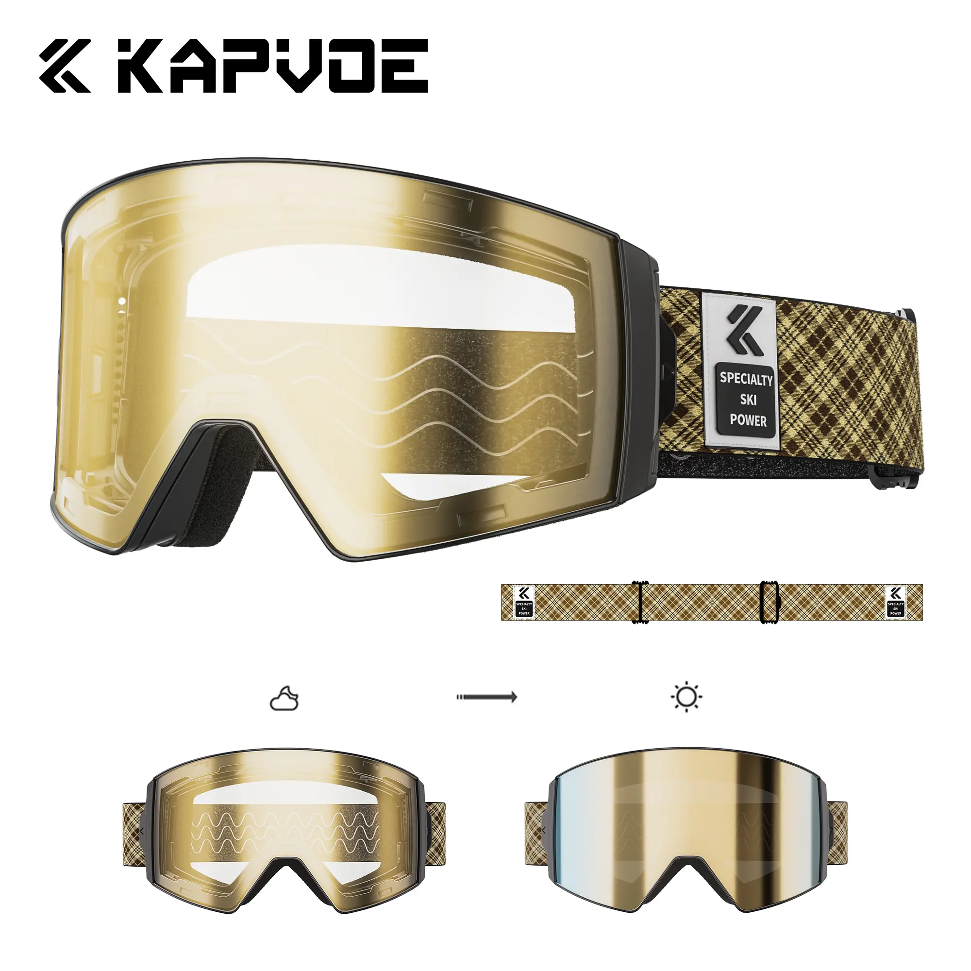 Kapvoe Snow Goggles with TPU Frame, Unisex Windproof Sports Eyewear with Anti-Fog PC UV400 Lens, Adjustable for Universal Helmet Compatibility, Polycarbonate, Helmet Compatible, Uv Resistant, Uv-Protection Lens