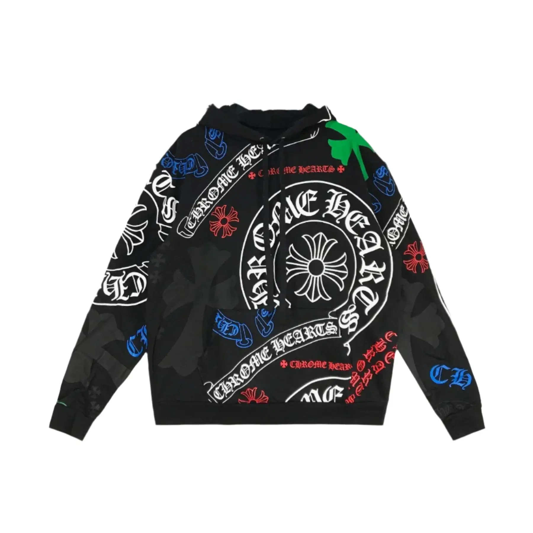 Chrome Hearts All Over Graphic Hoodie, Horseshoe Cross Gothic Streetwear Pullover