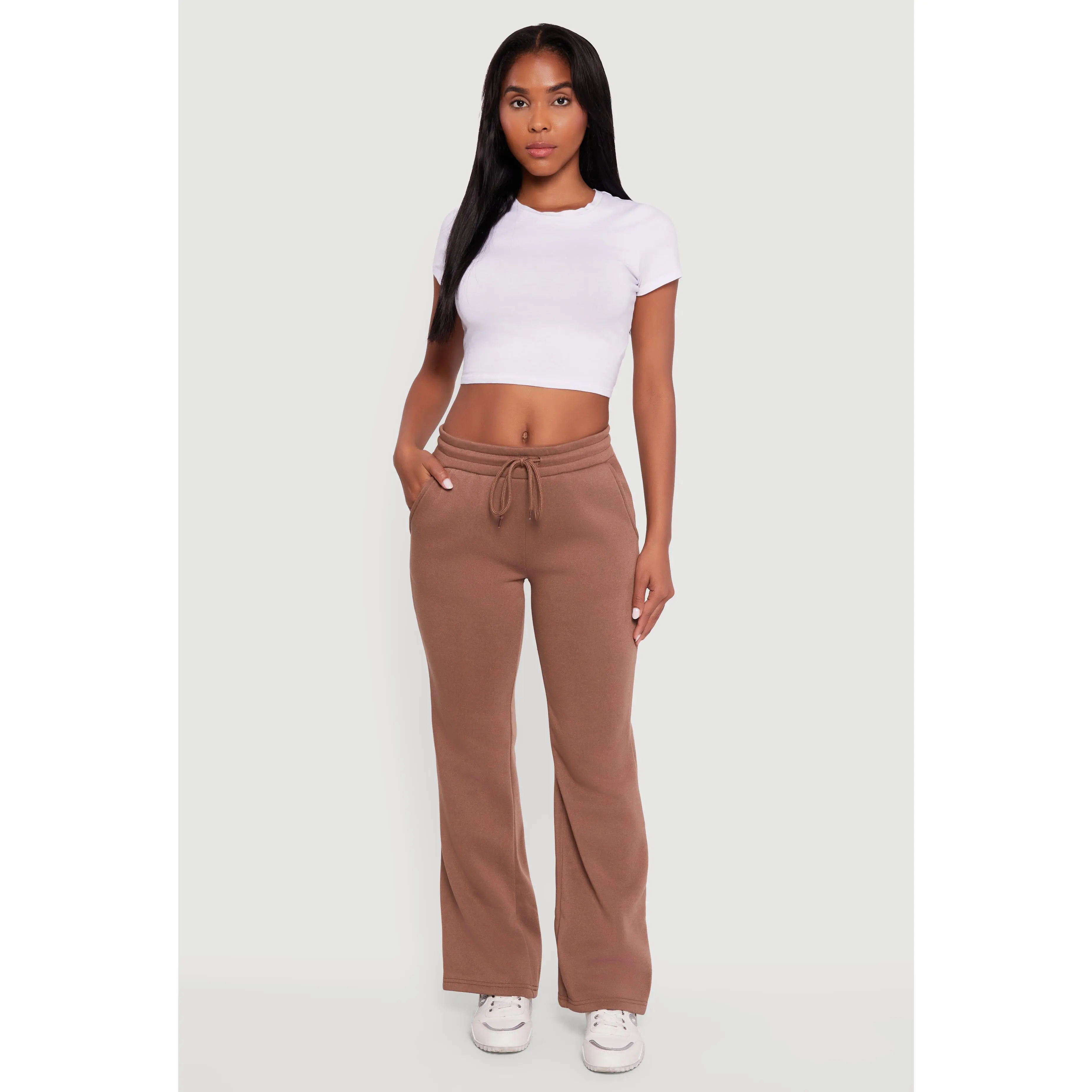 Drawstring Waist Fleece Lined Boot Cut Sweatpants