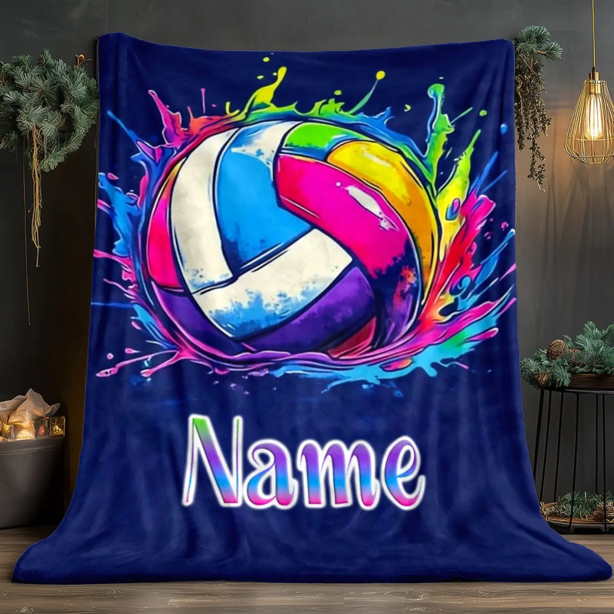 1pc Custom Name Digital Printing Volleyball Blanket - Wrinkle Resistant, Soft Warm Fabric for Christmas, Thanksgiving - Lightweight Portable Throw for Adults, Grandparents - Sofa, Travel, Camping Use, 30 To 39 In