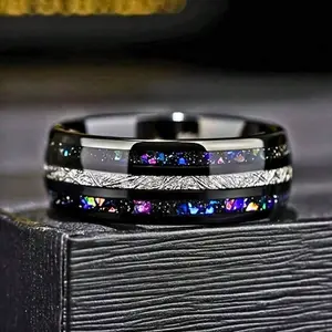 1PC Men's Black Tungsten Ring – Starry Sky Design, Unisex Wedding Band & Engagement Ring, Fashion Jewelry Gift for Him & Her, Perfect for Daily Wear