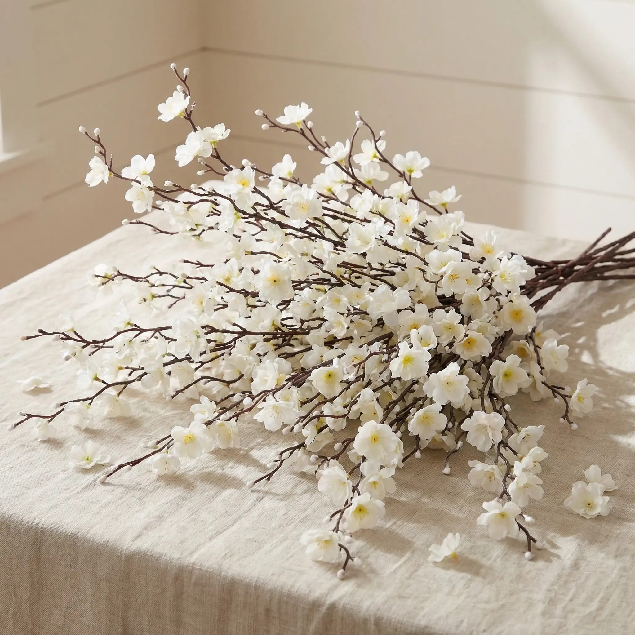 12/24Pcs Bouquet-Shaped Artificial Cherry Blossom Flowers - 21.5in Long Stem Faux Silk Decorative Bouquet, Aesthetic Home Floral Decor for Wedding, Table Floor Decor (Vase Not Included)