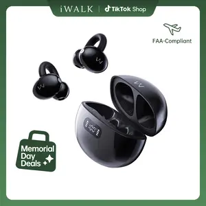 iWALK High Quality Open-Ear Clip Electronic Headset - Wireless Sports Earbuds, Bluetooth HiFi Stereo, LED Display, Lightweight, Sturdy Noise Free Charging, Black Audio for Running, Fitness