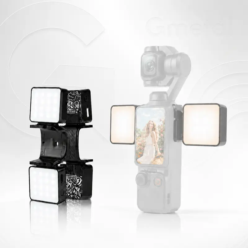 Gmetal Magnetic Adjustable Cordless Top Light + Dual Side Lights Kit for DJI Osmo Pocket 3/Xtra Muse, Plastic Graffiti Magnetic Mount, USB-C Rechargeable, 2500K-6500K CRI 95+, Ideal for Beach Filming Setup Work