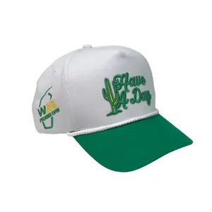 HAVE A DAY Embroidered White & Green Trucker Hat Desert Cactus Rope Snapback Cap for Men & Women One Size Fits Most Adjustable Cotton Twill Front Breathable Mesh Back | Teenage Girl Gift