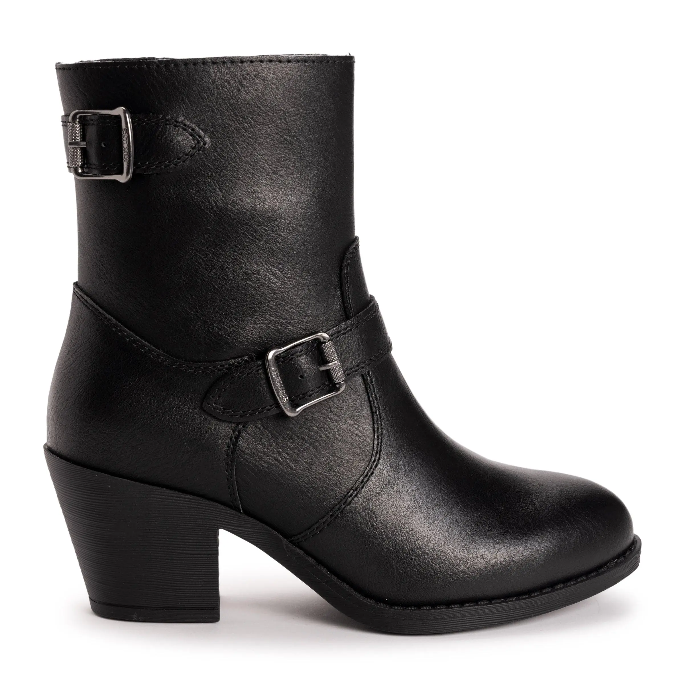Muk Luks Women's Yellowstone Yeats Buckle-Accented Block Heel Boots with Memory Foam Insole and Side Zipper, Shoe, Statement Shoes, Footwear, Stylish, All Seasons, Casual
