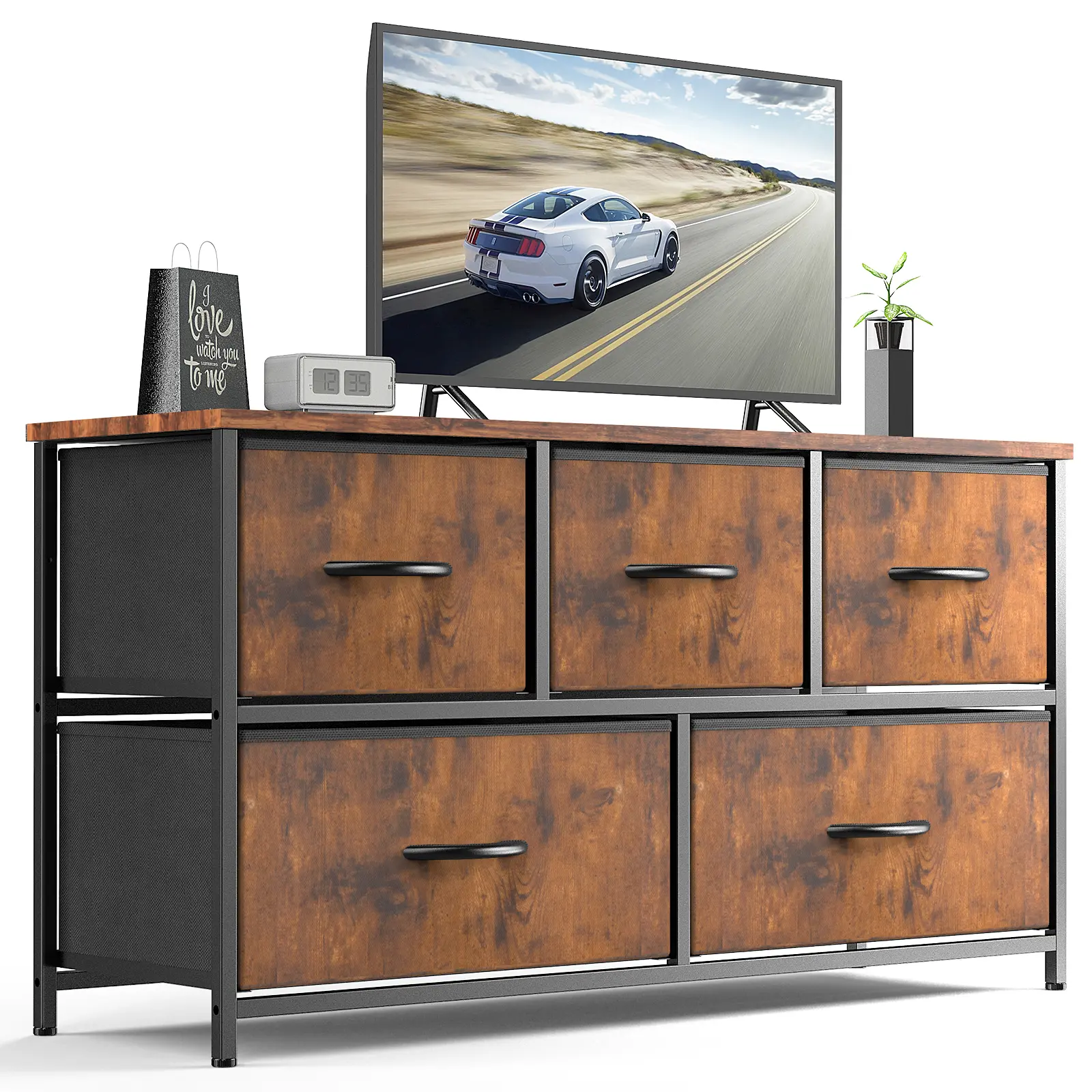 Chest of Drawers with Fabric Bins, Dresser for Storage Drawers Fabric Storage Tower with 5 Drawers