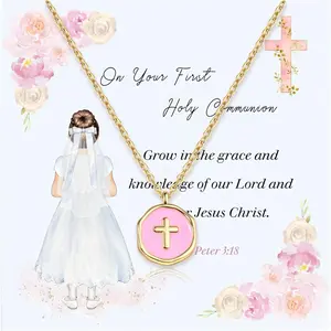 Cross Necklace for Women Dainty 14k Gold Plated Necklace - First Communion Baptism Confirmation Birthday Christmas Gifts Jewelry