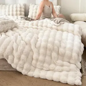 Best-Selling Solid Color Drawstring Bubble Blanket 1pc, Large Plush Throw, Soft Flannel Material, Suitable for Sofa, Single Bed/double Bed, All-Year Comfort