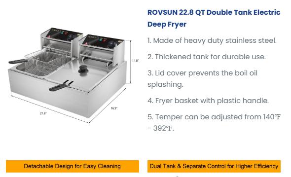 [ FLASH SALE ] ROVSUN 22.8 QT 110V 5000W Double Tank Electric Deep Fryer