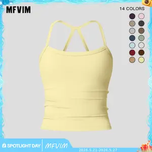 MFVIM  Women's solid color camisole sports undershirt, high elasticity breathable and comfortable self-padded sports undershirt, suitable for yoga gym workout, women's indoor and outdoor sportswear Cherry-Red Valentine's Tops women Casual Womenswear Basic